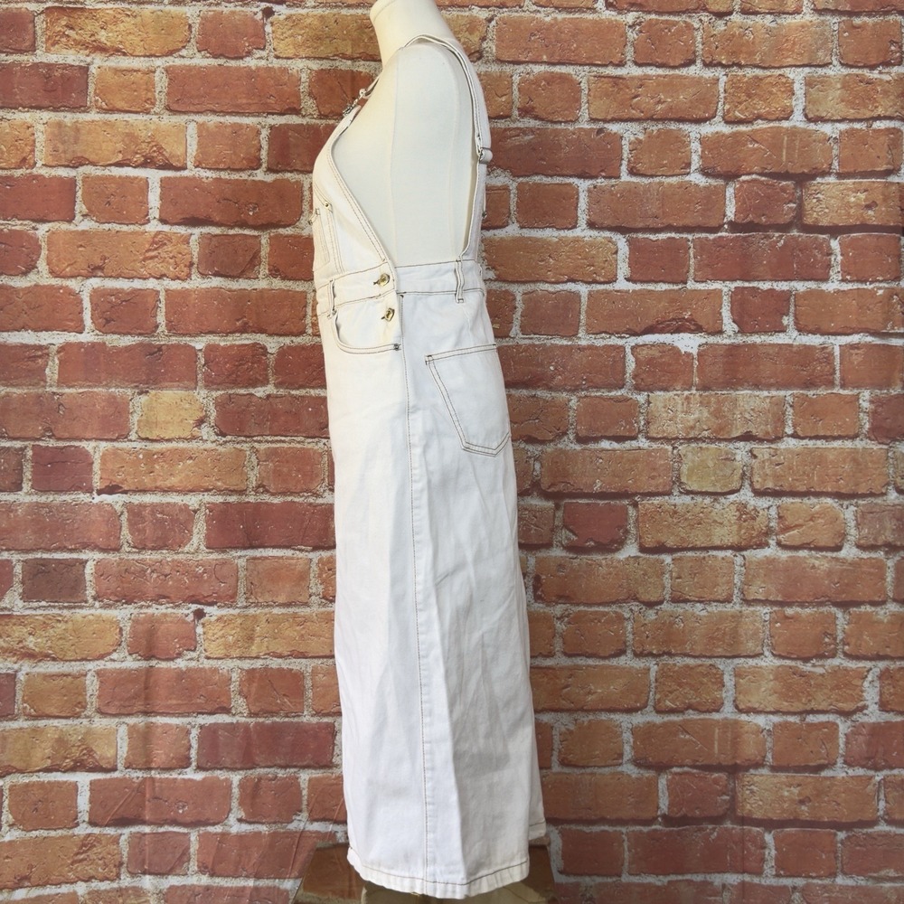 Zara The Bib Overall Utility Midi Skirt Dress Size XS White 100% Cotton - Picture 4 of 16